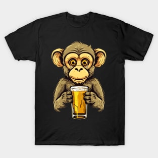 Happy Chimpanzee Beer - Designed Comic Art T-Shirt